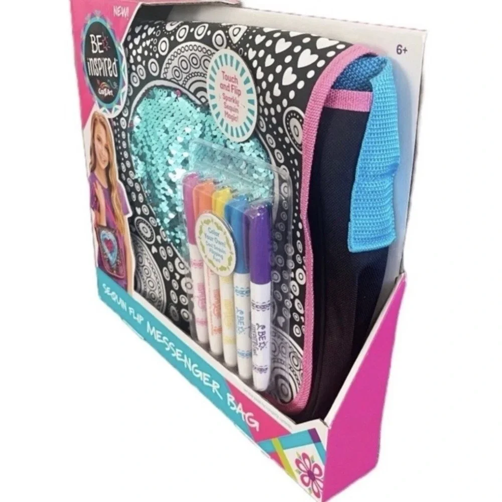 Cra-Z-Art Be Inspired Girls Sequin Flip Messenger Bag (Black) 5 Markers Crafts